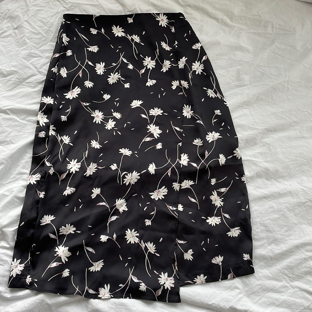 Black Floral Satin Skirt